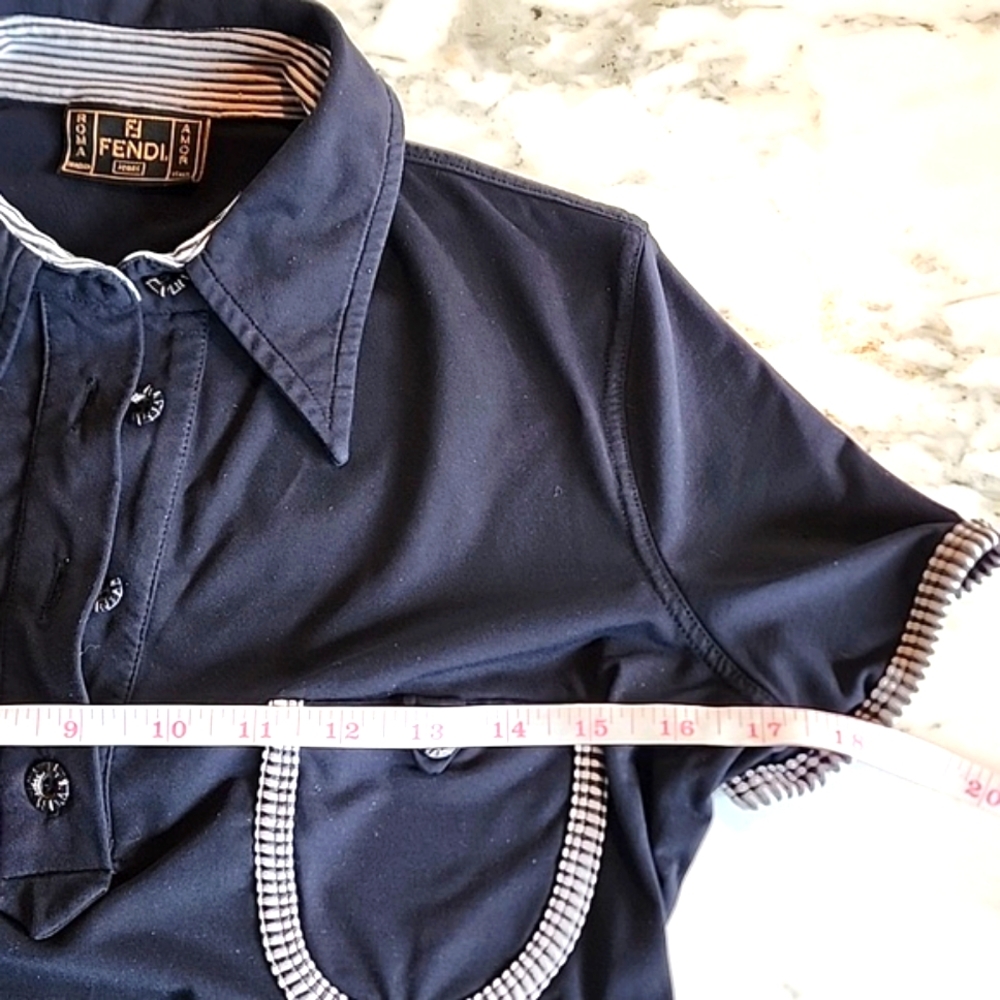 Fendi Roma Made in Italy Navy Polo Shirt Women’s IT 42 Contrast Stripe Trim - Picture 9 of 14